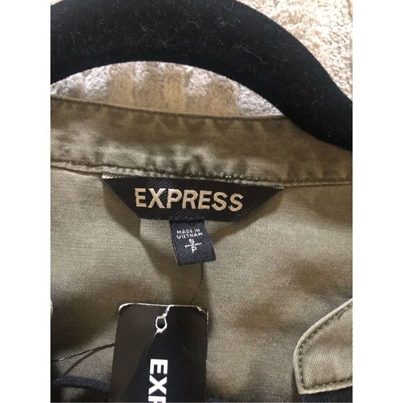 Express Womens  Olive  Lace Up Front Tassel Long Sleeve Shirt Top Size P/S - Picture 11 of 12